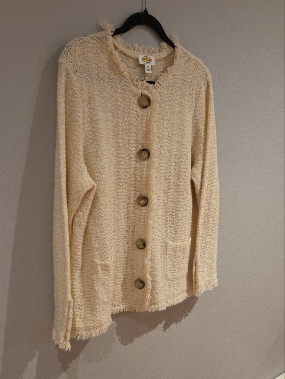 Talbots Cream Fringe-Trim Button Front Cardigan - Picture 4 of 4